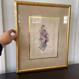 Gold Framed Print, bevel-matted, illustration by Harrison Fisher